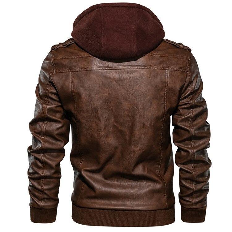 Men's Autumn Casual Hooded Leather Jackets - AM APPAREL
