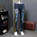 Men's Autumn Patchwork Tiger Embroidery Jeans - AM APPAREL