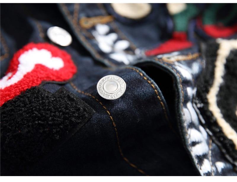 Men's Badge Patches Painted Denim Jacket - AM APPAREL