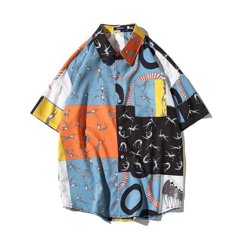 Men's Beach Floral Print Short Sleeved Shirt - AM APPAREL