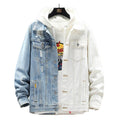 Men's Blue/White Patchwork Jean Jacket - Hoodie Not Included - AM APPAREL