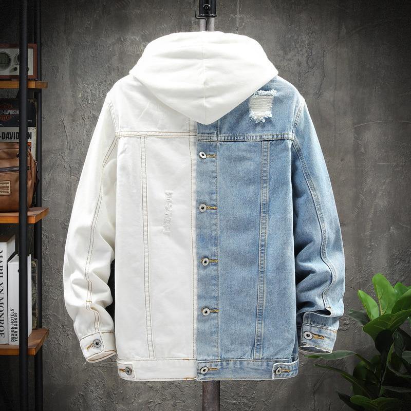 Men's Blue/White Patchwork Jean Jacket - Hoodie Not Included - AM APPAREL