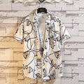 Men's Casual Flower Print Short Sleeved Shirt - AM APPAREL