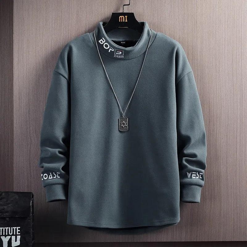 Men's Casual Stand Collar Long Sleeve Pullover - AM APPAREL