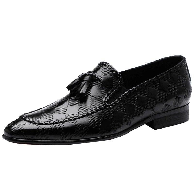 Men's Cowhide Leather Tassel Boat Shoes - AM APPAREL