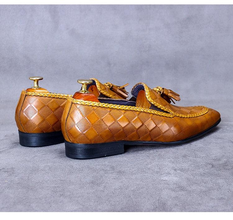 Men's Cowhide Leather Tassel Boat Shoes - AM APPAREL