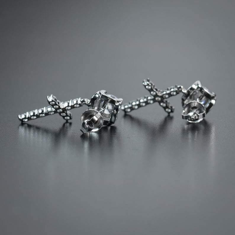 Men's Cross Rhinestone Earrings - AM APPAREL