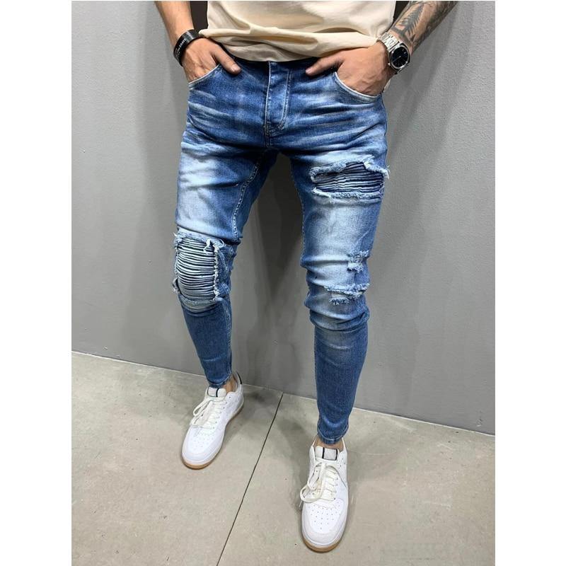 Men's Distressed Patchwork Slim Fit Jeans - AM APPAREL