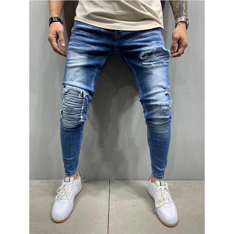 Men's Distressed Patchwork Slim Fit Jeans - AM APPAREL