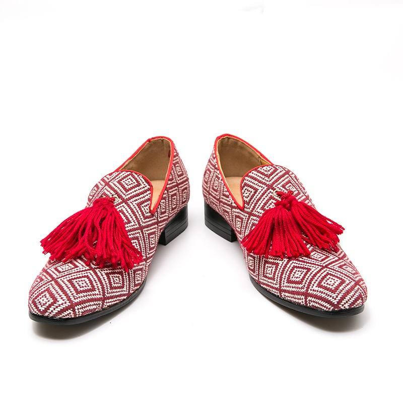 Men's Embroidered Tassel Loafers - AM APPAREL
