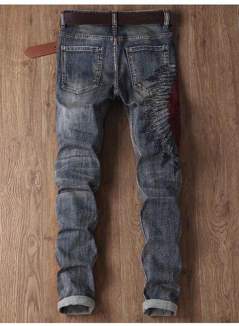 Men's Embroidery Distressed Loose Fit Jeans - AM APPAREL