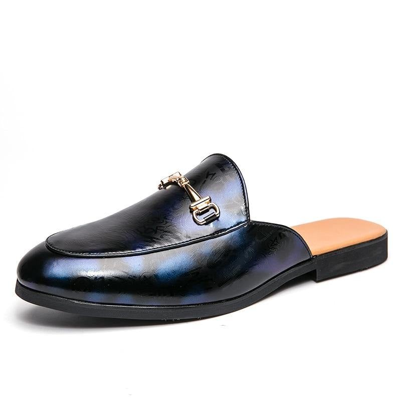 Men's Fax Leather Backless Loafers - AM APPAREL