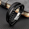 Men's Fine Multi-Layered Leather Beaded Bracelet - AM APPAREL