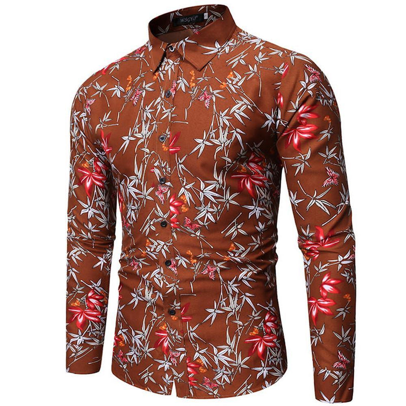 Men's Floral Leaves Printed Light Weight Shirt - AM APPAREL