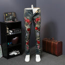 Men's Flower Embroidery Skinny Jeans - AM APPAREL