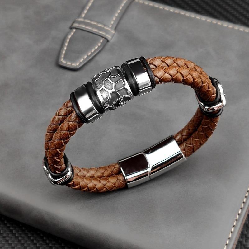 Men's Genuine Braided Leather Bracelets - AM APPAREL