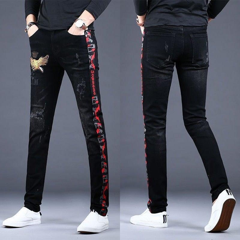 Men’s High Quality Embroidery Stretch Jeans - AM APPAREL