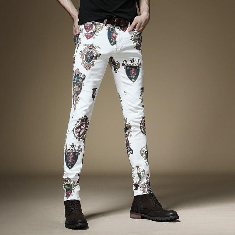 Men's Luxury Royal Crown Printed Skinny Jeans - AM APPAREL