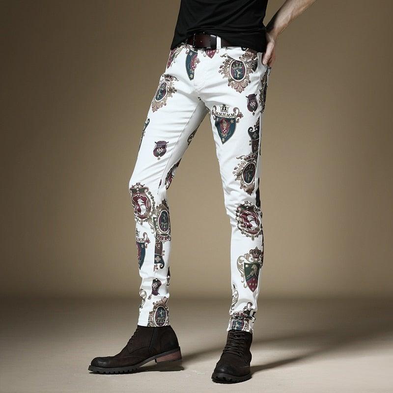 Men's Luxury Royal Crown Printed Skinny Jeans - AM APPAREL
