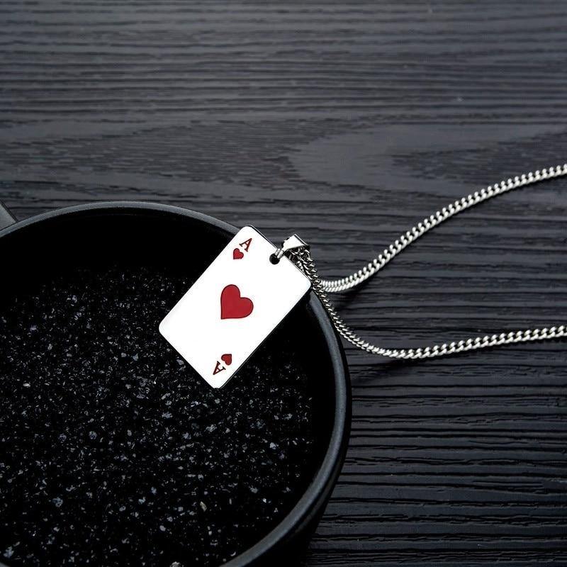 Men's Poker Hearts Spades Necklace - AM APPAREL