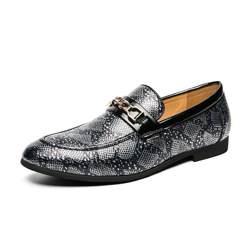 Men's Serpant Pattern PU Leather Driving Loafers - AM APPAREL