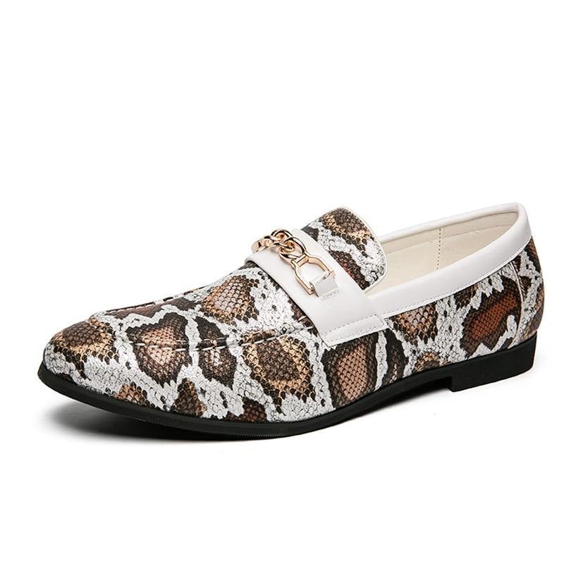 Men's Serpant Pattern PU Leather Driving Loafers - AM APPAREL