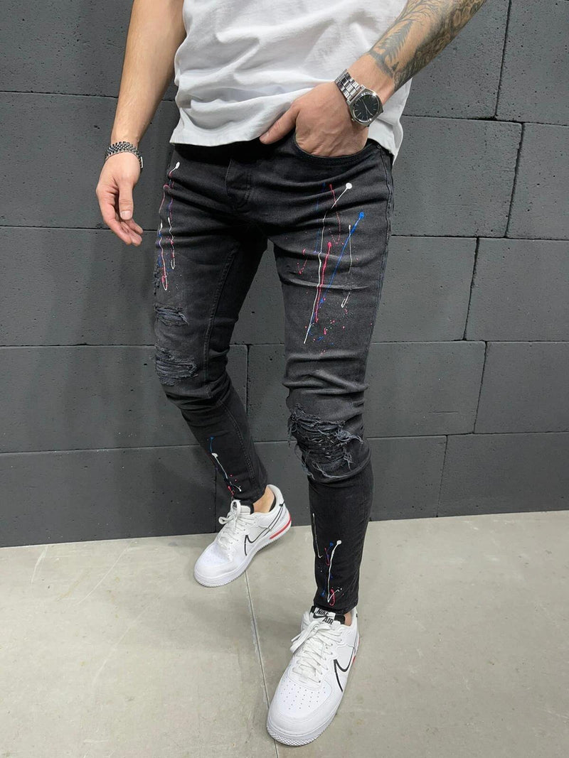 Men's Skinny Distressed Stretchy Fashion Jeans - AM APPAREL