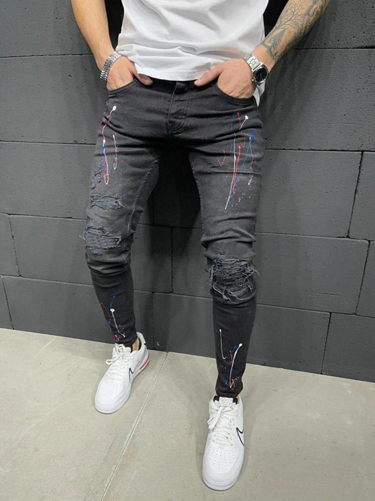 Men's Skinny Distressed Stretchy Fashion Jeans - AM APPAREL