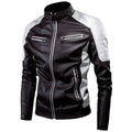 Men's Spring Casual Spliced Faux Leather Jacket - AM APPAREL