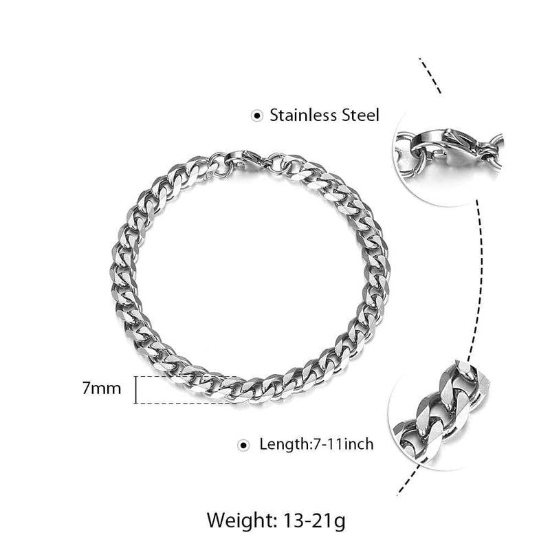 Men's Stainless Steel Curb Cuban Link Bracelet - AM APPAREL
