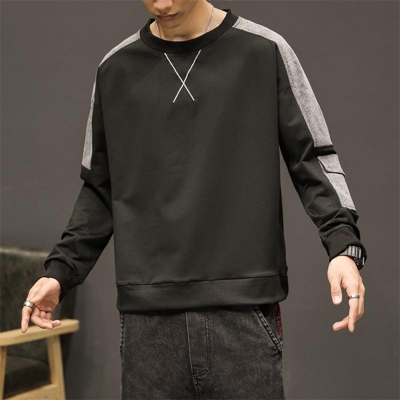 Men's Streetwear Patchwork Harajuku Long Slve Top - AM APPAREL