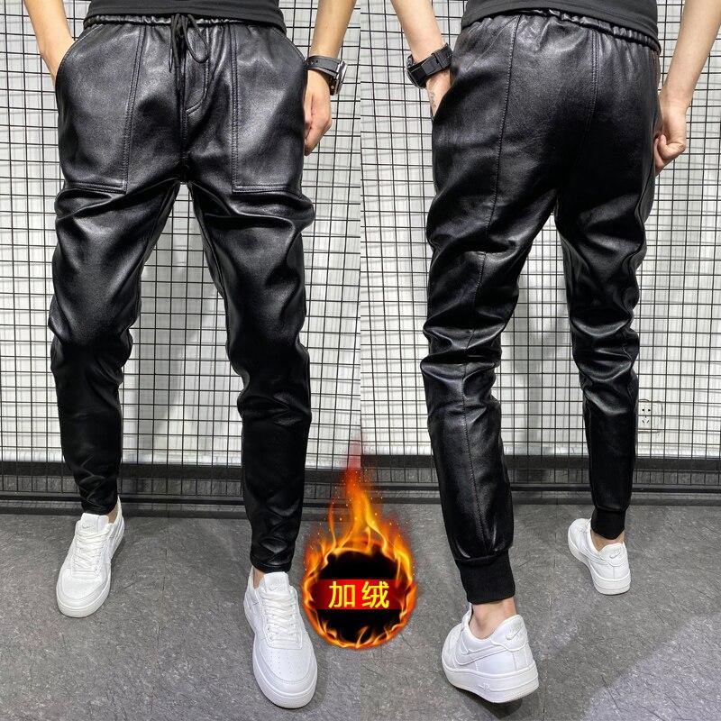 Men's Winter Thick PU Leather Pants - AM APPAREL