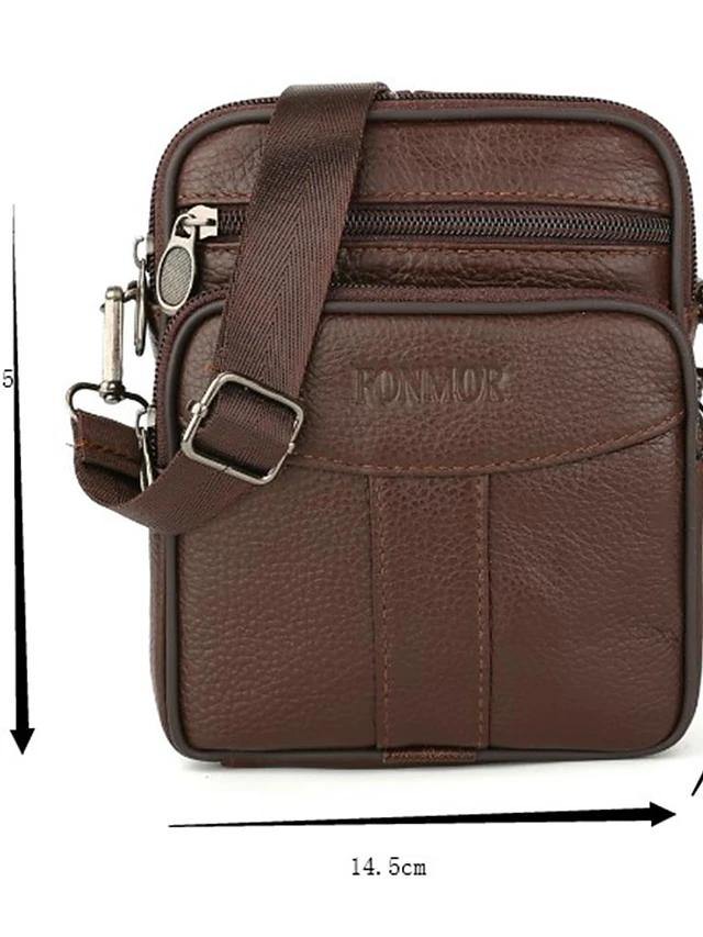 Men's Zipper Nappa Leather Shoulder Bag - AM APPAREL