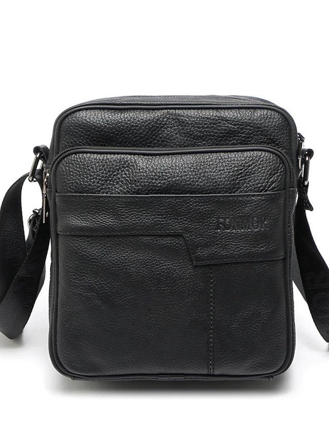 Men's Zipper Nappa Leather Shoulder Bag - AM APPAREL
