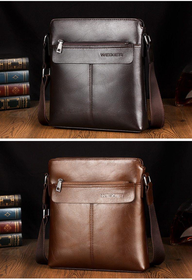 Men's Zipper PU Leather Messenger Bag - AM APPAREL