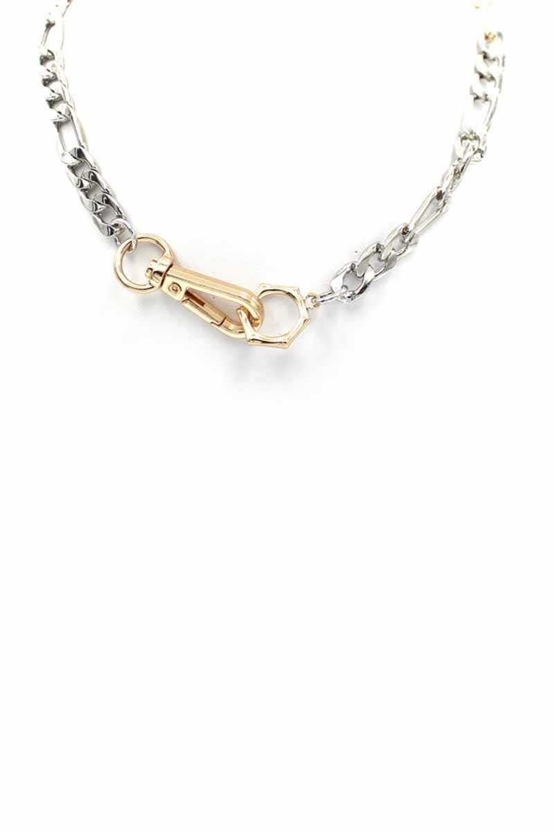 Metal Chain Two Tone Necklace - AM APPAREL