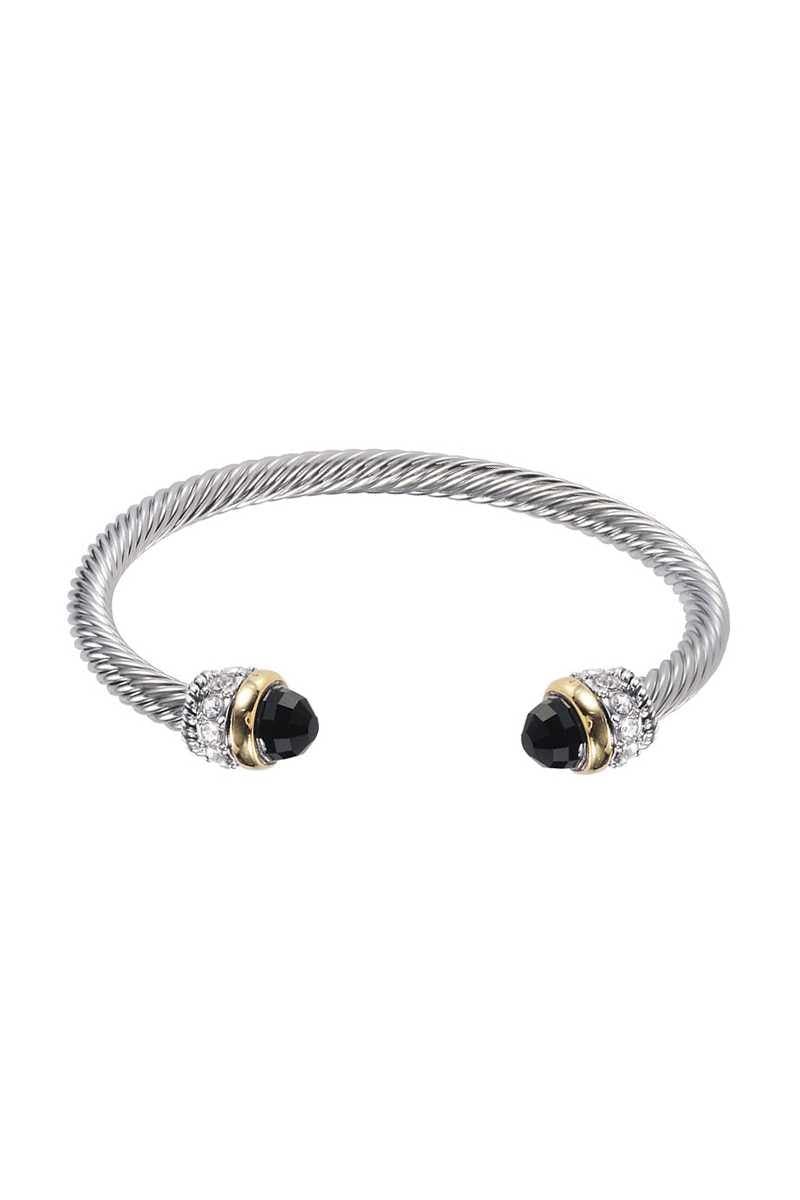 Metal Color Stone Open Cuff Bracelet - AM APPAREL