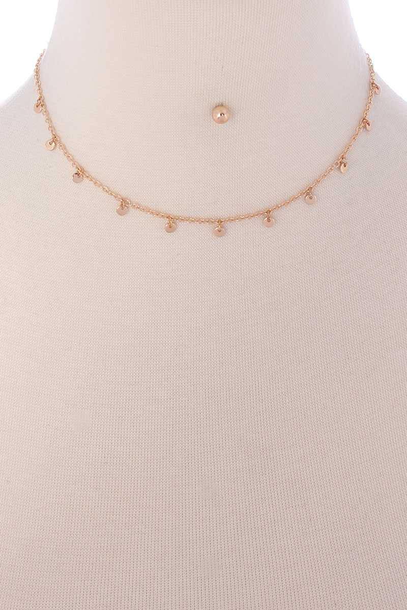Metal Mini Round Dangle Necklace Earring Set - AM APPAREL