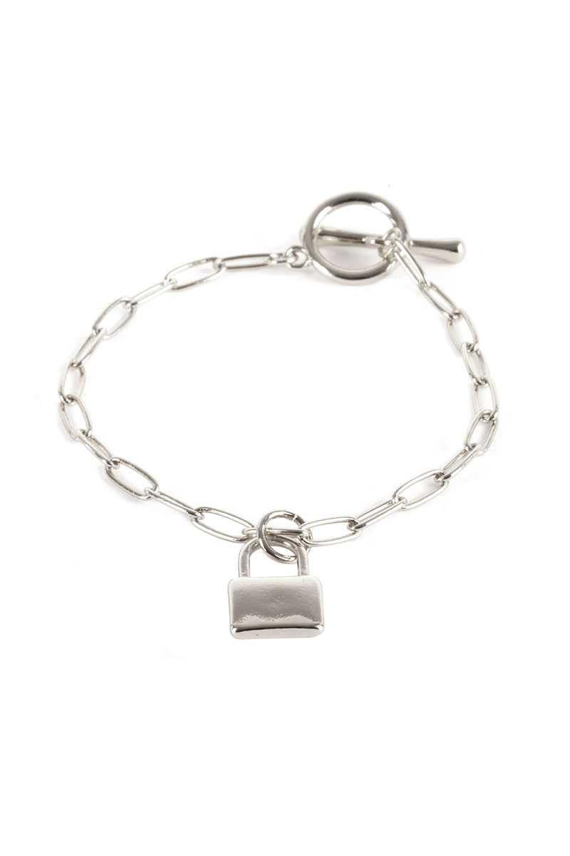 Metal Paper Clip Chain Lock Charm Bracelet - AM APPAREL