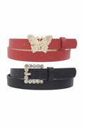 Mini Square Pearl And Butterfly Buckle Duo Belt - AM APPAREL