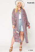 Mix-printed Open Front Kimono With Side Slits - AM APPAREL