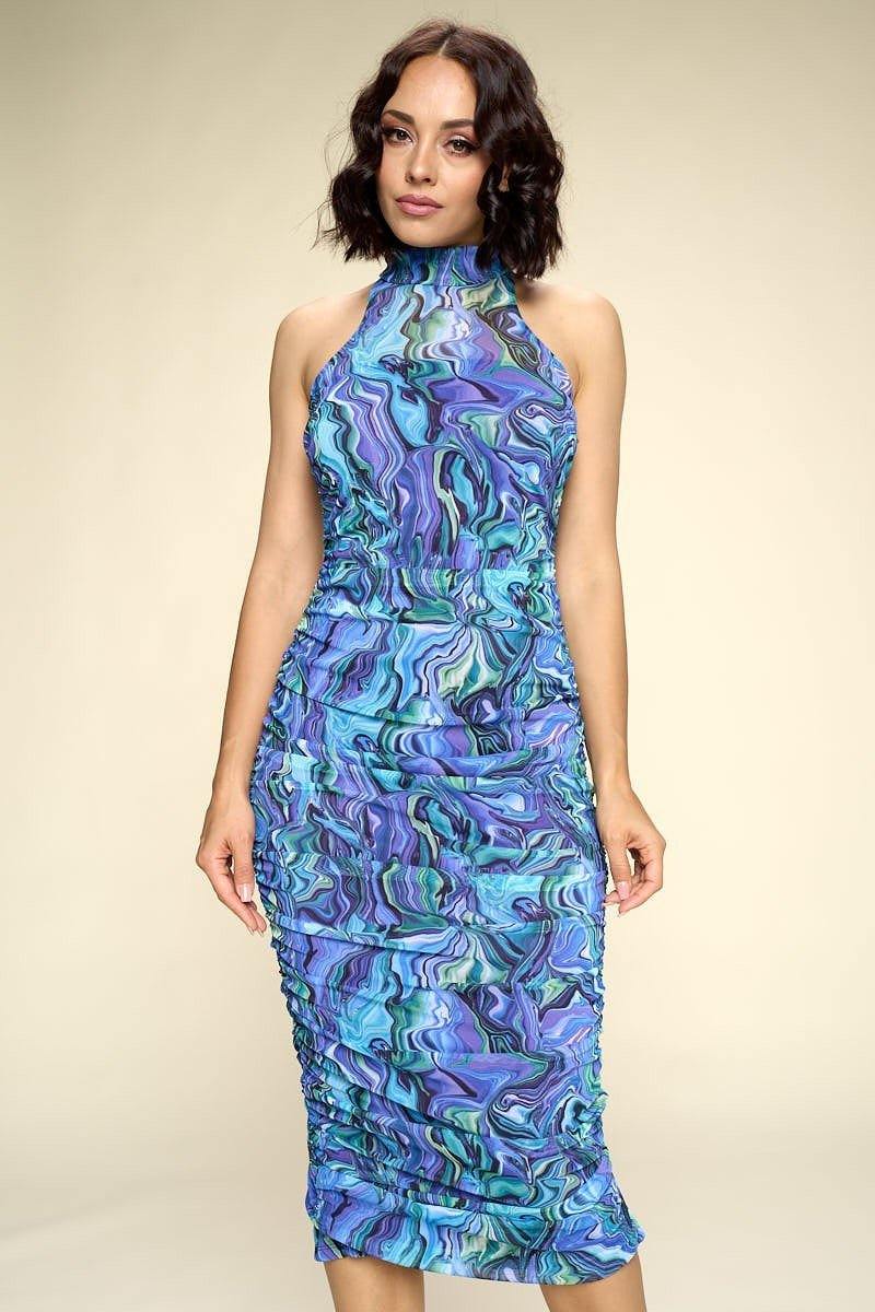 Multi-color Marble Print Midi Dress - AM APPAREL