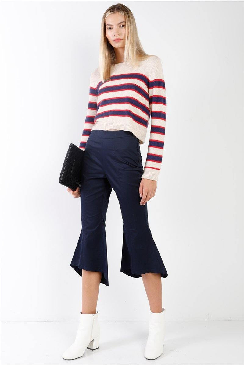 Navy Solid High Waisted Retro Bell Bottom Flare Pants - AM APPAREL