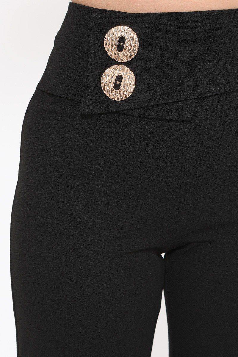 Oversized Button Front Detail Pants - AM APPAREL