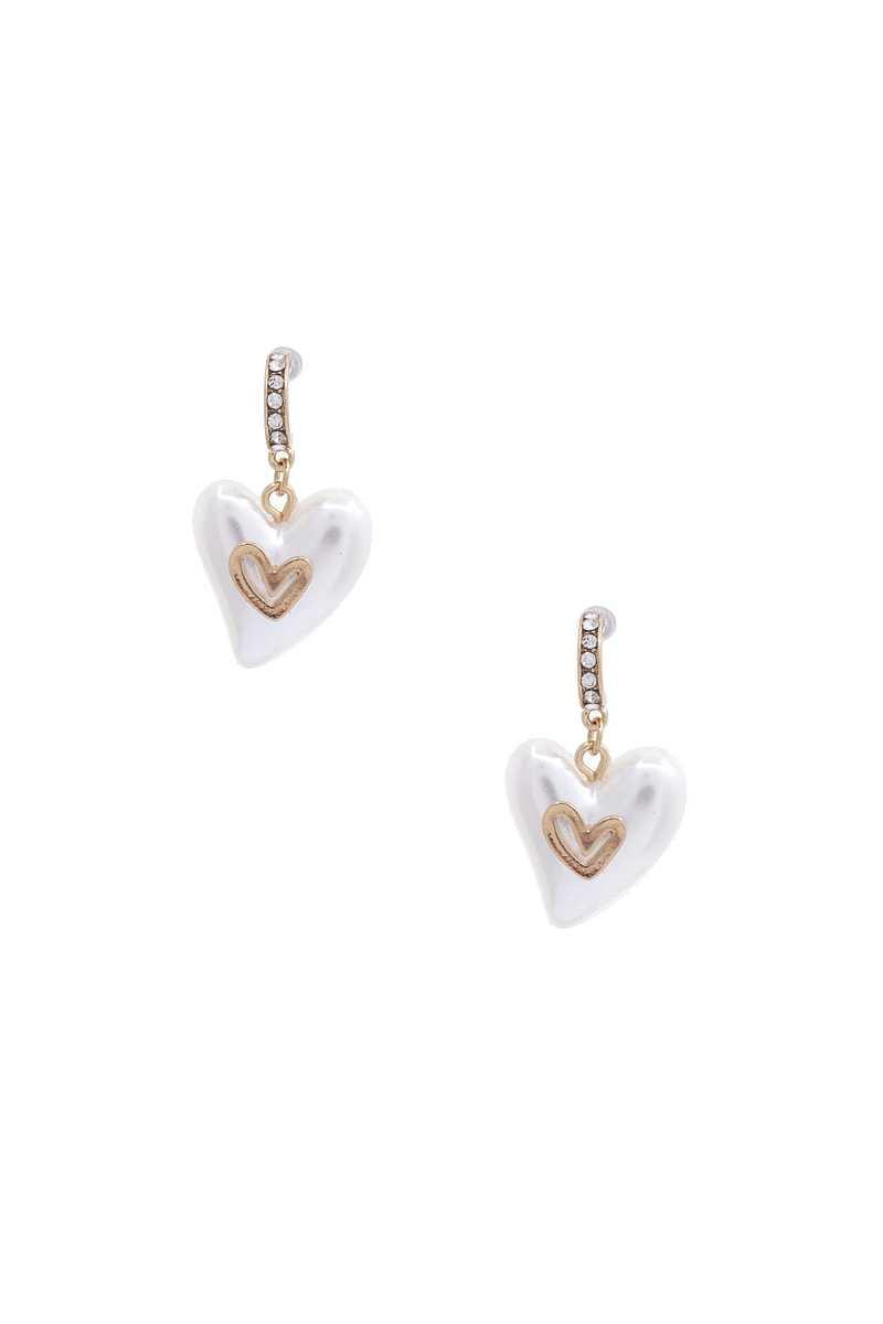 Pearl Heart Dangle Earring - AM APPAREL