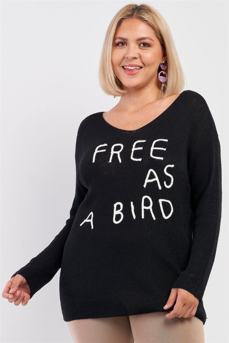 Plus "free As A Bird" Logo Knit Sweater - AM APPAREL