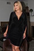 Plus Size Black Glitter Strands Velvet Mini Dress - AM APPAREL