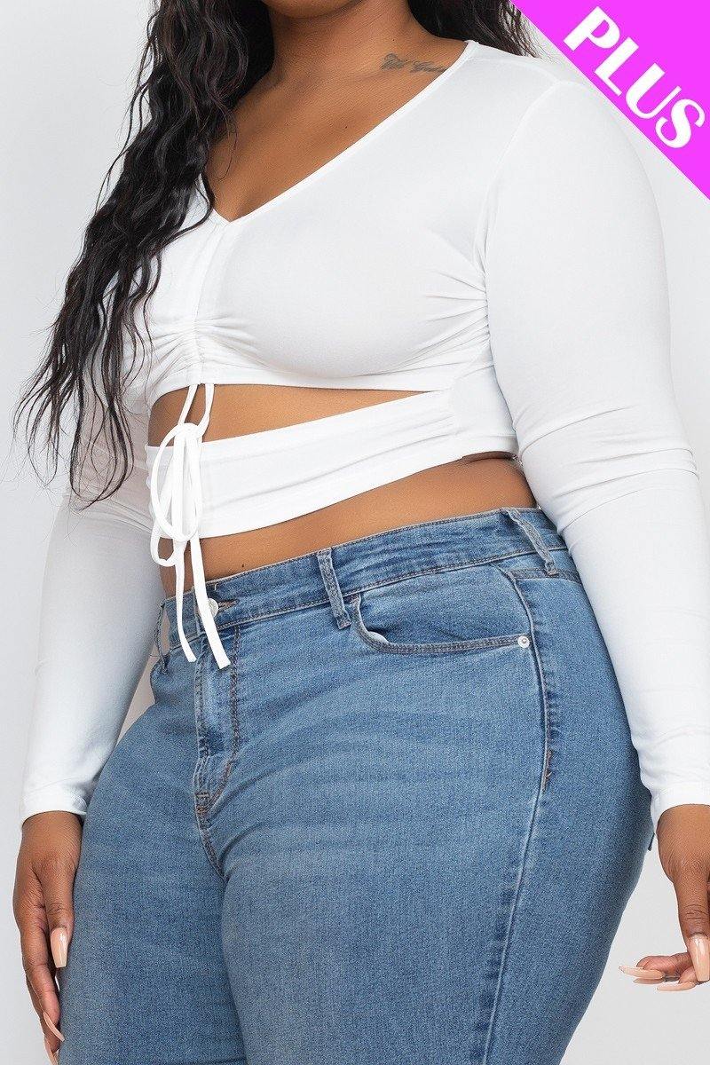 Plus Size Drawstring Ruched Cutout Crop Top - AM APPAREL