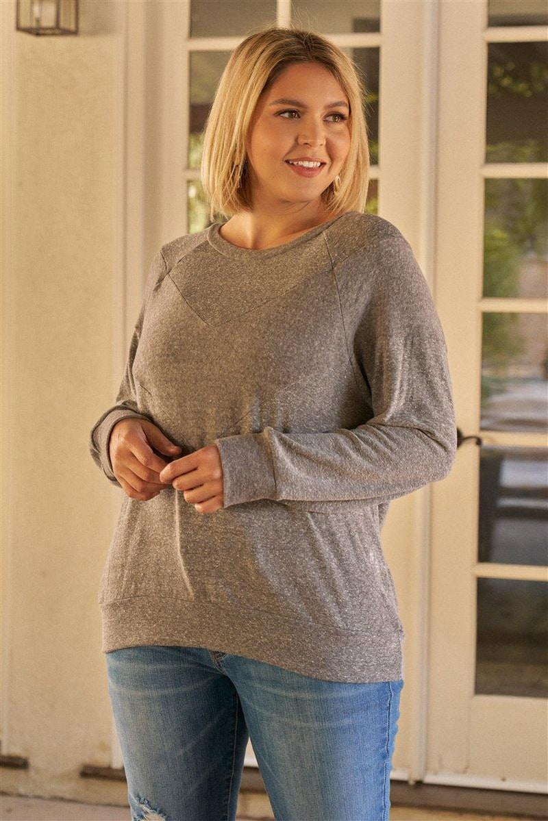 Plus Size Heather Grey Round Neck Relaxed Fit Sweatshirt - AM APPAREL