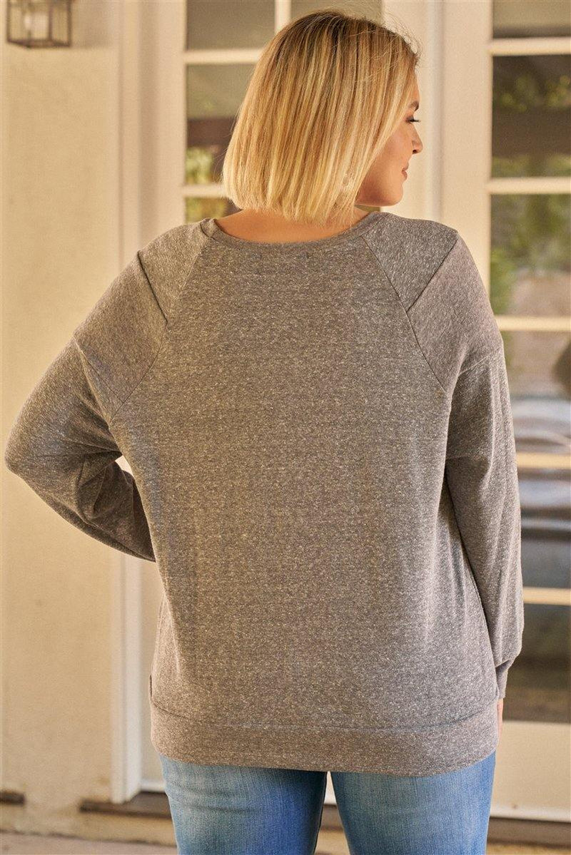 Plus Size Heather Grey Round Neck Relaxed Fit Sweatshirt - AM APPAREL